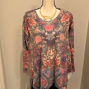 Soft Surroundings Floral, Long Sleeved Tunic Blouse